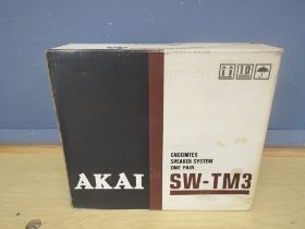 Boxed vintage Akai speakers from a house clearance