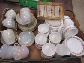 3 part tea sets inc Paragon, Czech and an opaline set plus a set 3 glasses