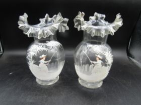 Pair Mary Gregory Venetian glass vases 18cm