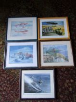 5 Aviation prints, all framed and glazed 35cm x 40cm approx