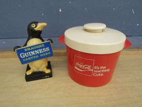 Vintage Guinness rubber Penguin bar display and Coca Cola ice bucket