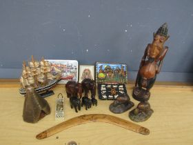 Collectors lot to include wooden elephants and tribal sculpture etc
