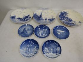 3 Antique Delft plates and 5 Royal Copenhagen picture plates Delft plates
