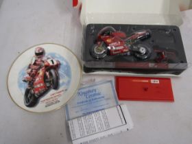 Carl Fogarty Ducati model motorbike and picture plate