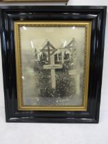 An antique? photo? of a graveyard, signed in lacquered black and gilt frame 60x72cm