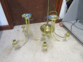 A brass standard lamp and 2 brass ceiling lights
