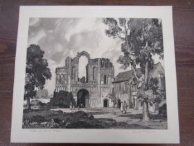 Leonard Russell Squirrell print of Castle Acre Priory 33x28cm