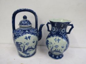 A Japanese large teapot and matching handled vase teapot 32cm high vase 25cmH