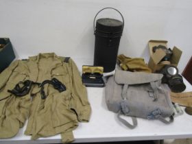 Militaria- gas masks, bags, large flask, glasses etc etc