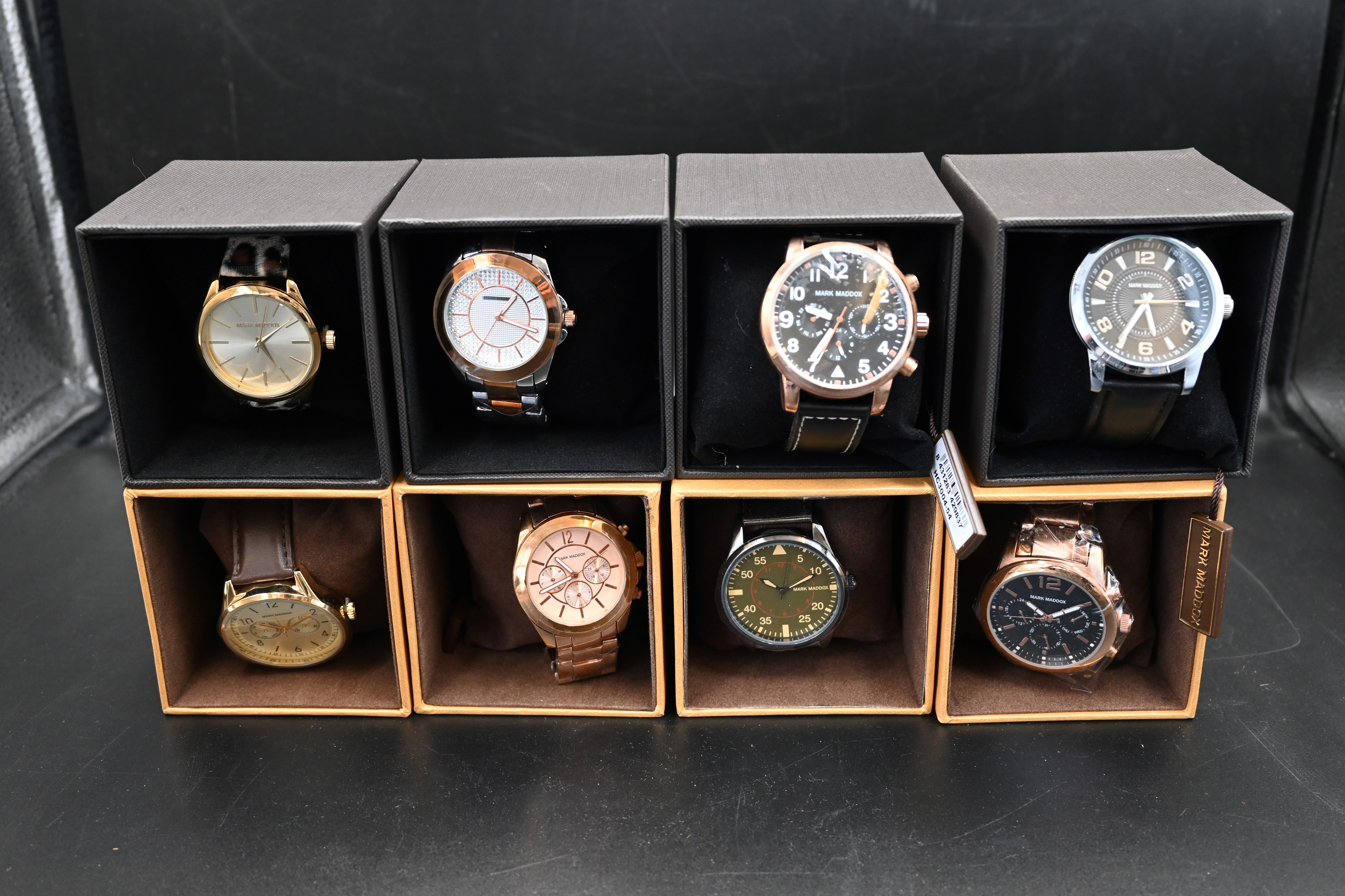 8 assorted Mark Maddox watches, new with tags from closing down stock, boxed