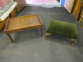 A butler tray with legs and vintage footstool