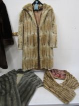 Musquash fur coat and 2 fur capes