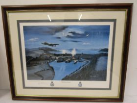 617 squadron print of 'Operation Chastise' by John Larder pencil signed in margin72x59cm