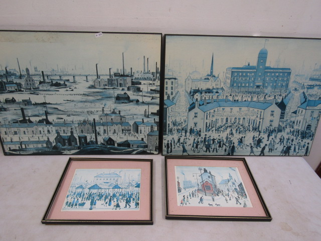 4 x Lowry prints, 2 on hard board and 2 framed