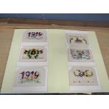 3 Postcard albums to include WW1 embroidered silk sweetheart postcards