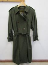 Burberry khaki wool long coat with removable lining size 14L some moth damage