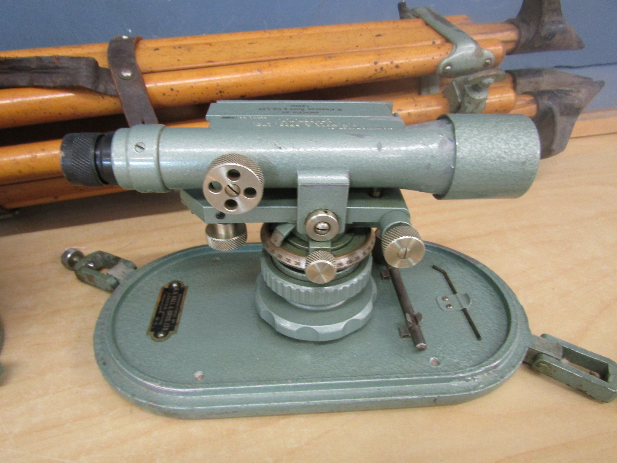 Metal cased A.H. Hall & Bros surveyor's Theodolite with wooden tripod - Image 5 of 8