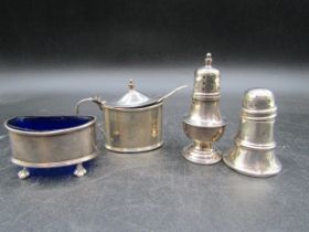 Silver salt and pepper pots and 2 mustard pots approx 95gms gross weight