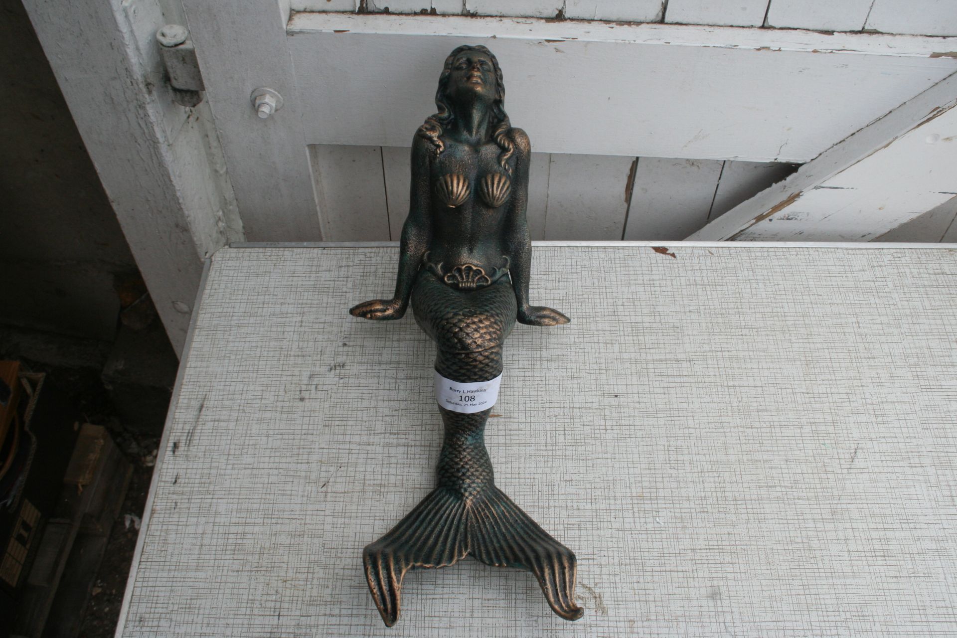 16" cast metal mermaid