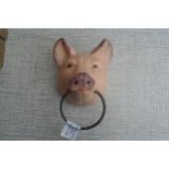 Pig head with metal ring