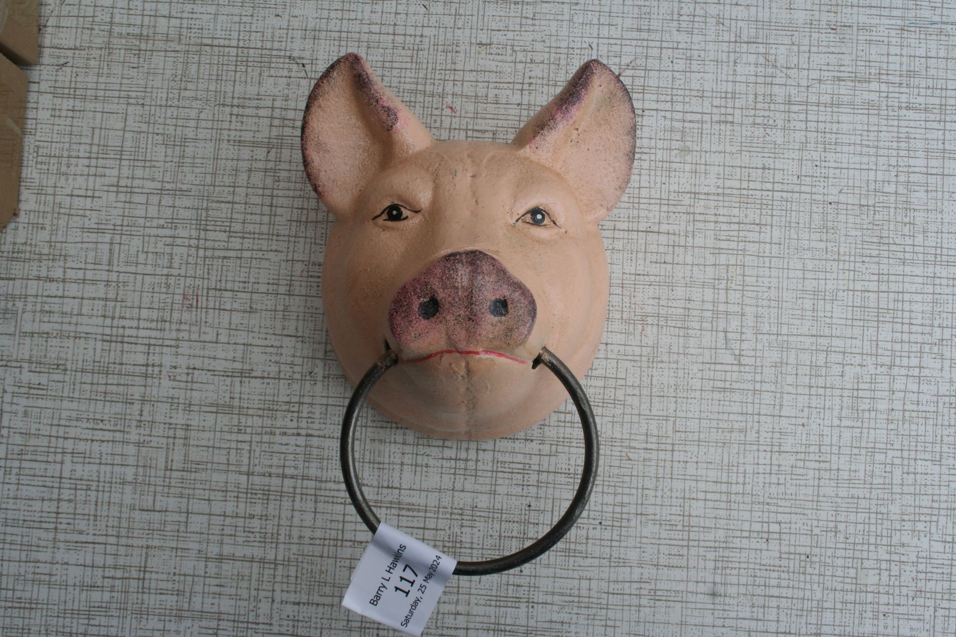 Pig head with metal ring