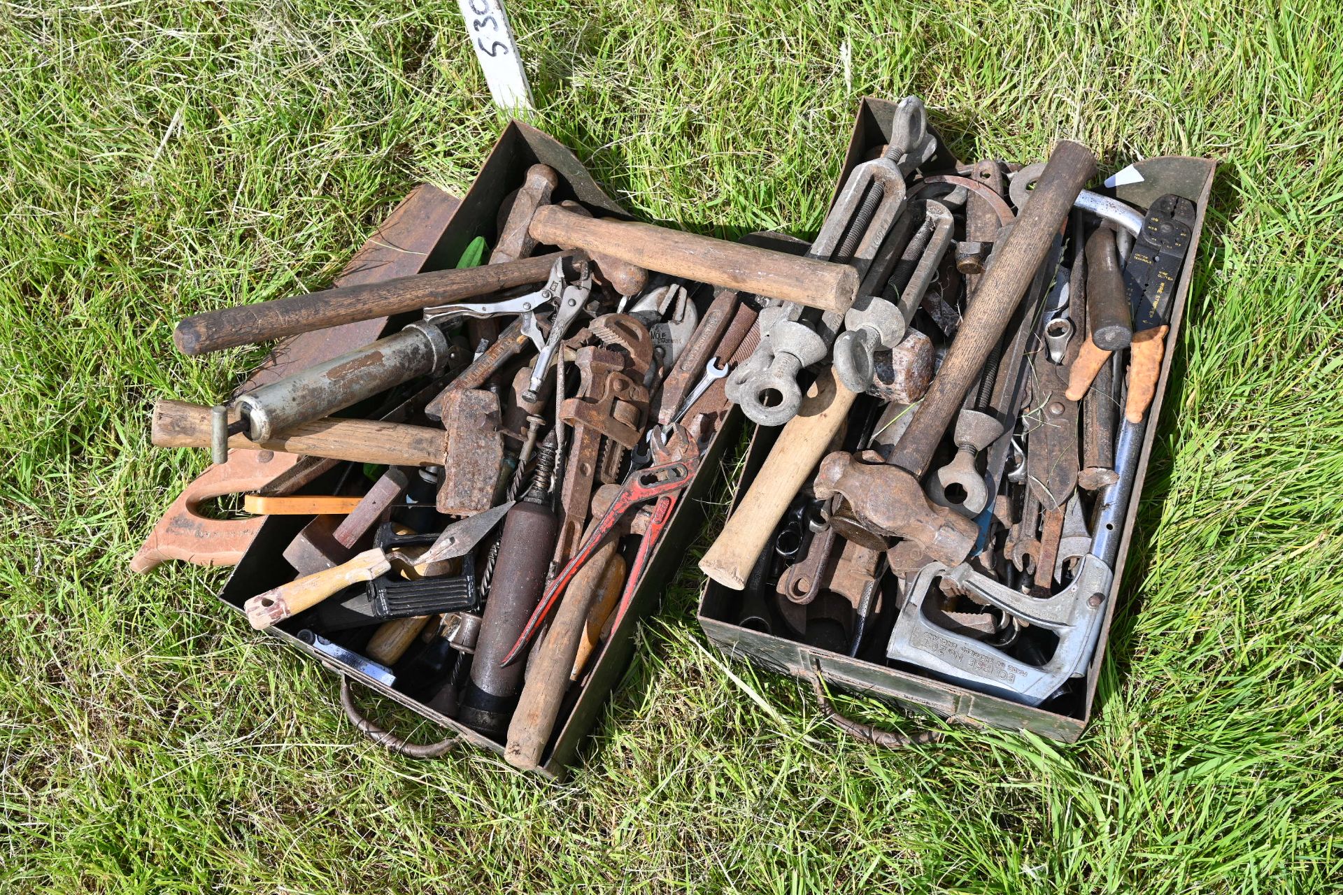 Two trays of spanners & hammers