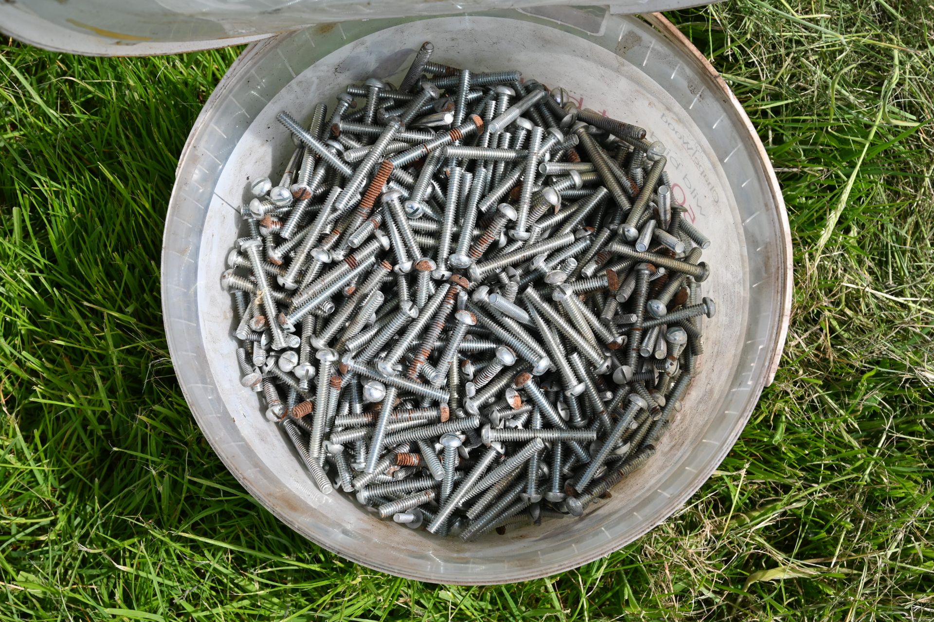 Tub of small galvanised bolts