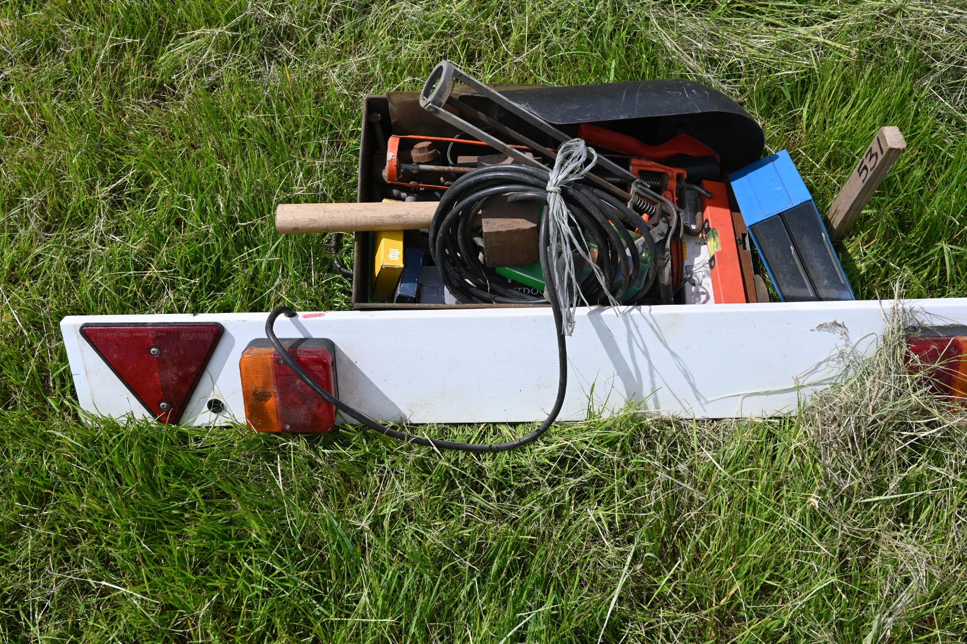 Tray of various items and marker board