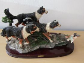 The Juliano collection collie dog trio sculpture signed Rosa 40cmL 22cmH approx