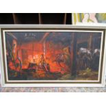 An oil on canvas of a blacksmith scene 86x50cm