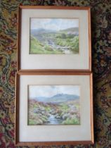 2 Bertram Morrish landscape watercolours, both signed, framed and glazed 27cm x 29cm approx