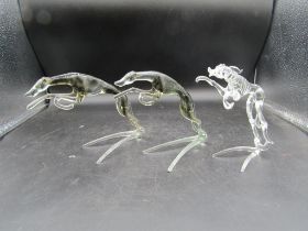 3 Glass greyhounds H15cm approx