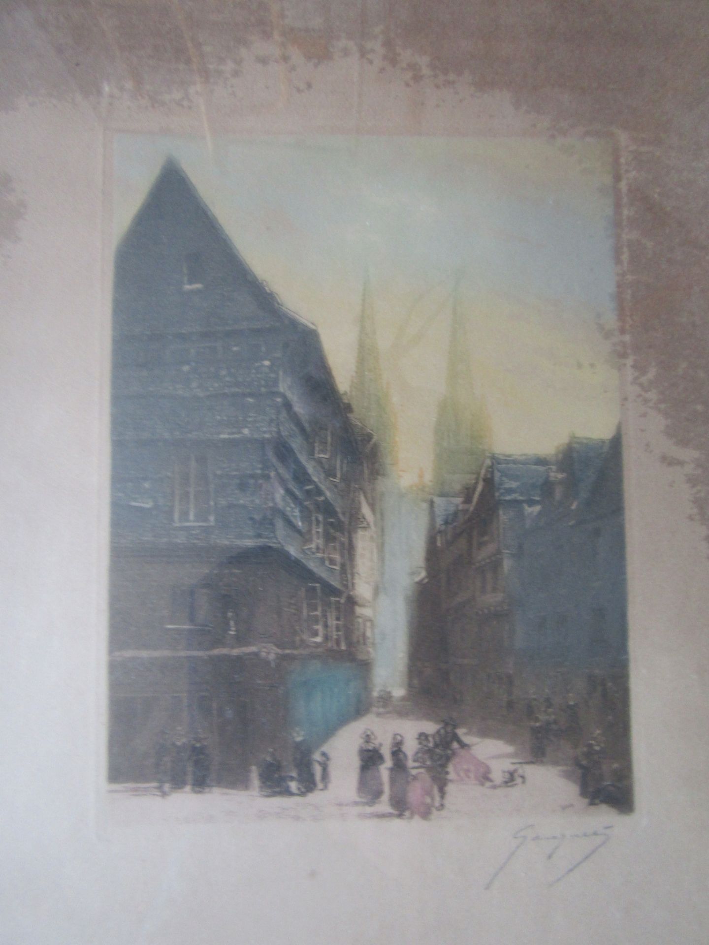 Print of a street scene, framed and glazed 31cm x 42cm approx - Image 2 of 3