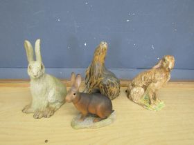 Hare and rabbit figurines to include Bernard Rooke. Tallest 26cm approx