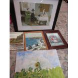 4 signed oil paintings and a print