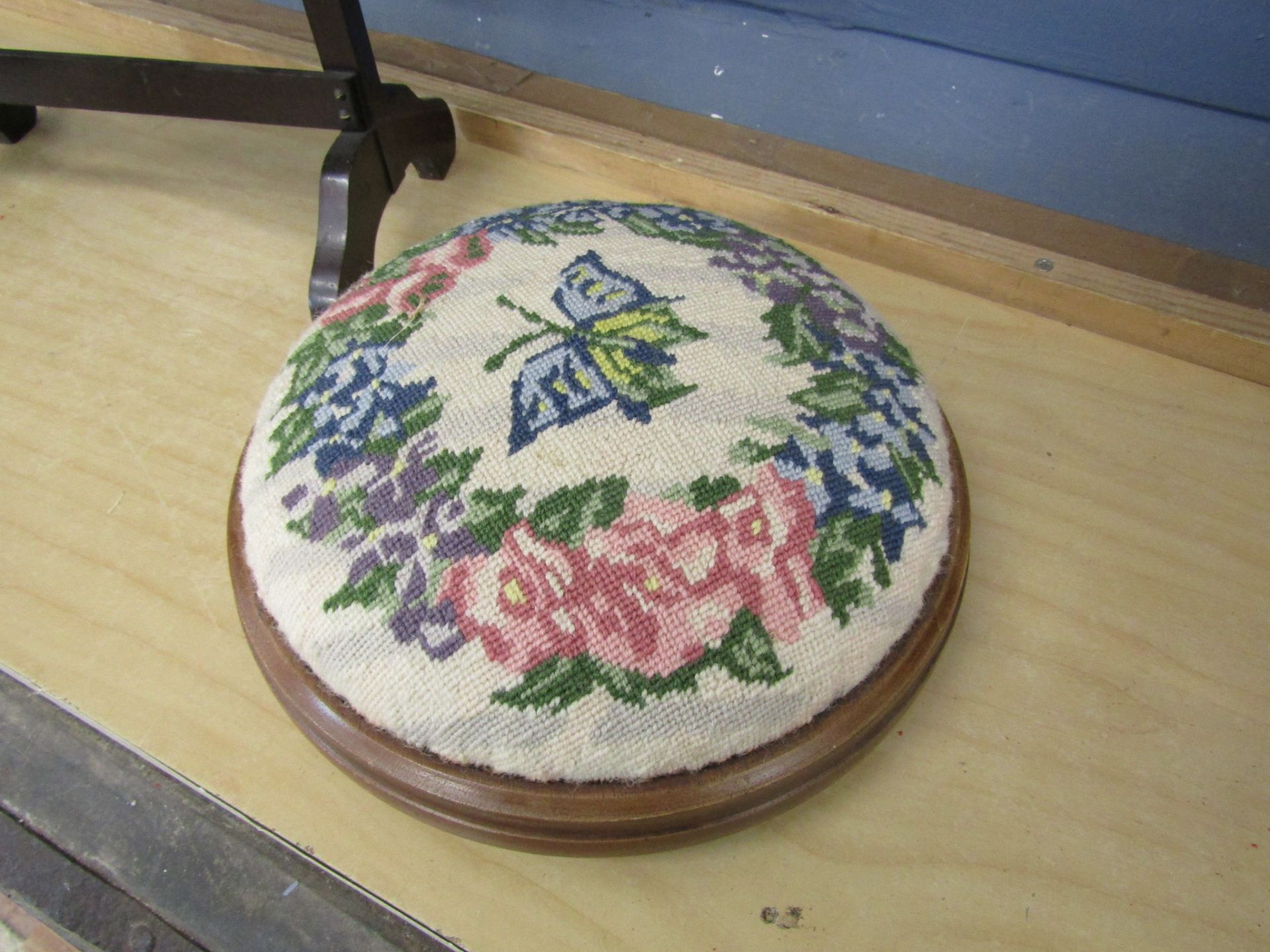 Mahogany folding cake stand and tapestry topped stool - Image 2 of 2