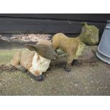 2 Concrete lamb garden ornaments