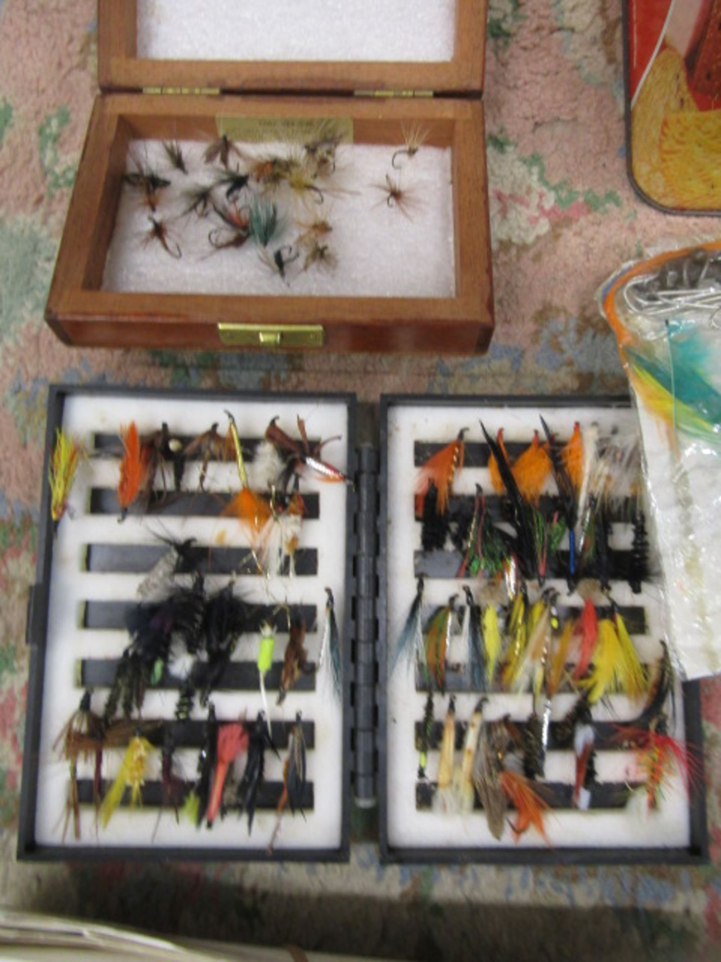 Fly fishing lot- hand tied flies and materials for making fly's, a book and various other related - Image 2 of 12