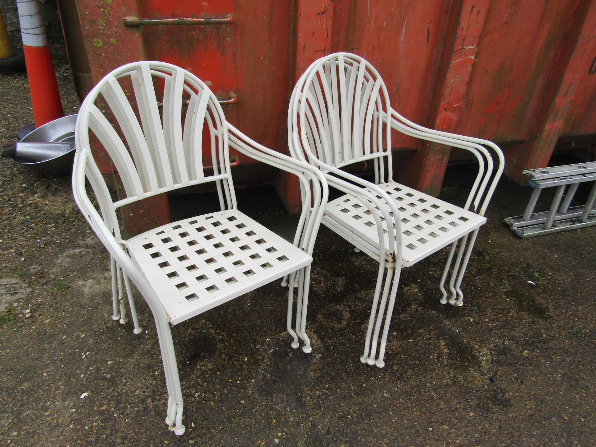 Set of 6 vintage stacking metal garden chairs with 8 seat pads - Image 2 of 3