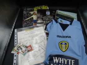 Leeds football shirt, Norwich City autograph sheet 1971-2 plus album picture stamp album and