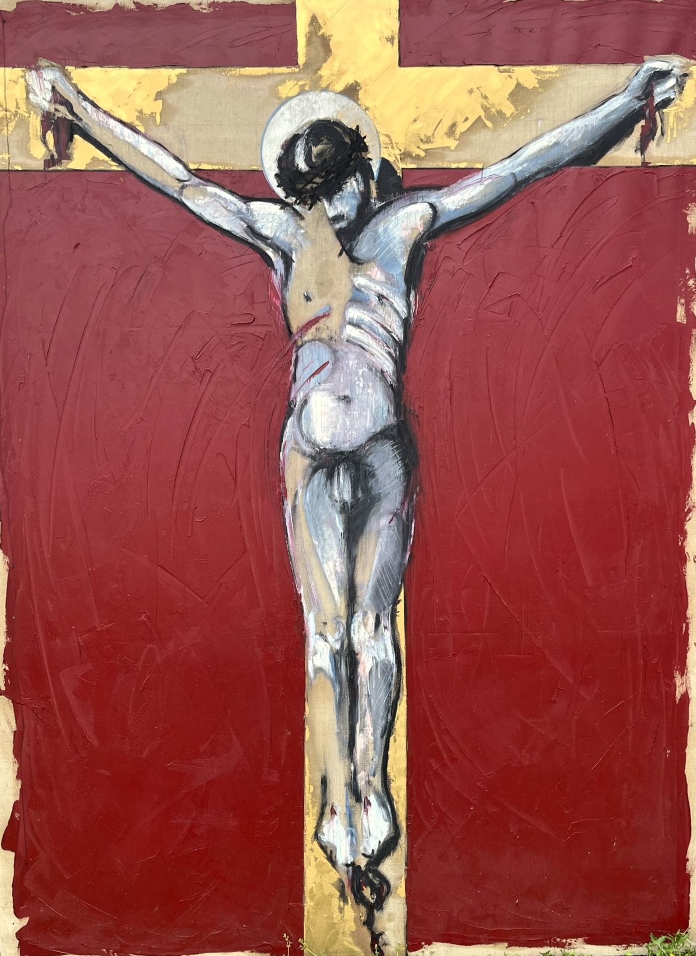 Peter Denmark (1950-2014) Acrylic on canvas "Crucifixion" 182cm wide by 248cm high Provenance, the