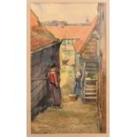 M T Noltenius, two framed and glazed watercolours street scenes in Volendam, Holland. signed lower