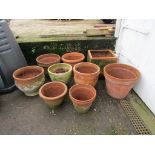 9 Large terracotta pot. Largest H40cm approx