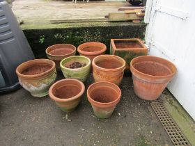 9 Large terracotta pot. Largest H40cm approx