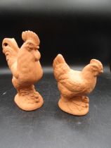 Terracotta cock and hen 20cm