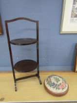 Mahogany folding cake stand and tapestry topped stool