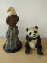 Ever Watchful American Eagle sculpture and a Leonardo Panda eating bamboo eagle 38cmH