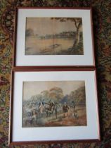 2 Greyhound/coursing prints, framed and glazed 36cm x 45cm approx