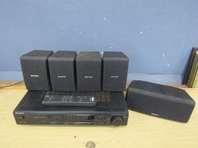 Sony stereo AV amplifier with speakers, remote and leads from a house clearance