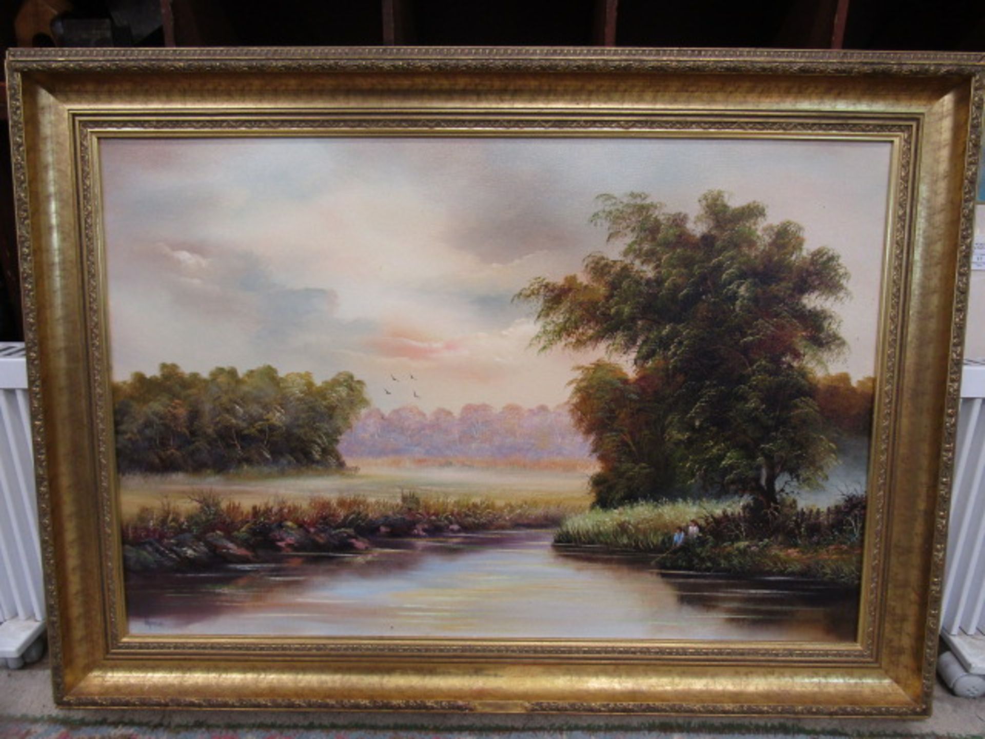 Anthony Cashman acrylic on canvas of a country river scene, actually signed by K. Hammond who held
